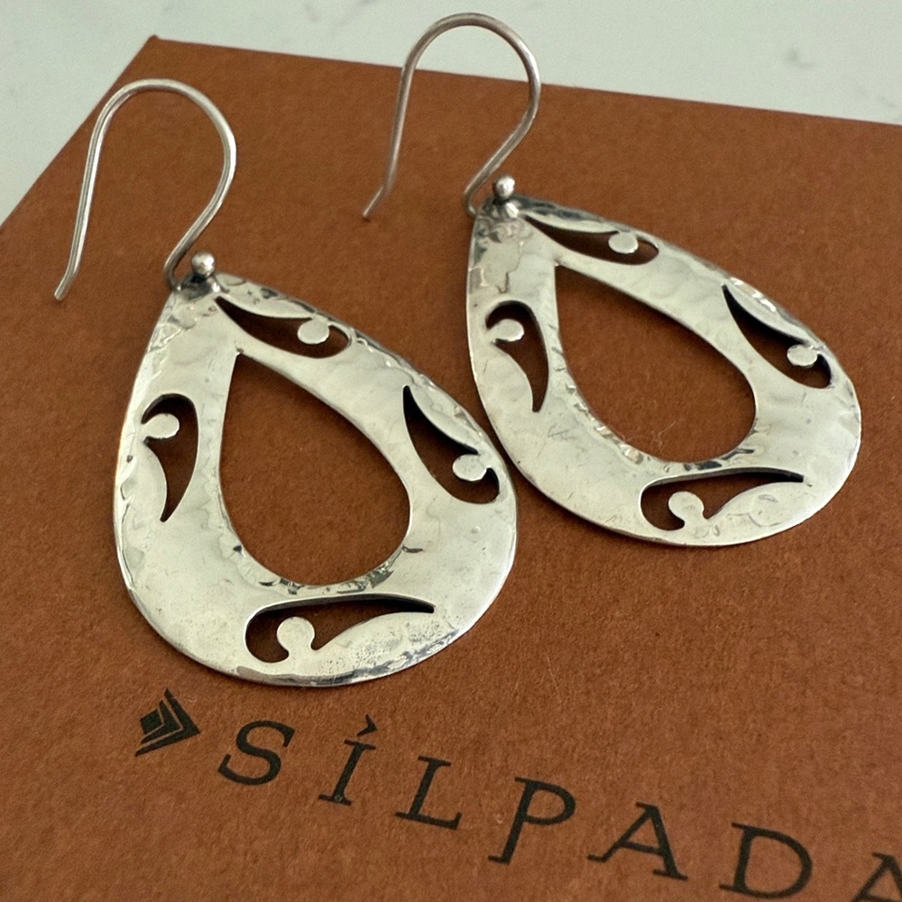 Silpada Hammered Sterling Silver Teardrop Cutout French Wire Earrings W1910